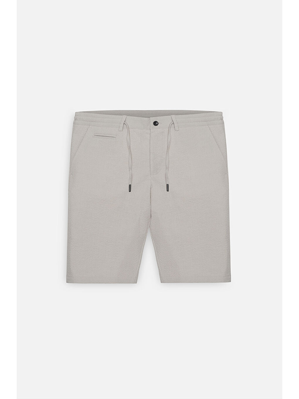 Erkek Bej Slim Fit Dar Kesim Yan Cepli Gofre Desenli Şort-5