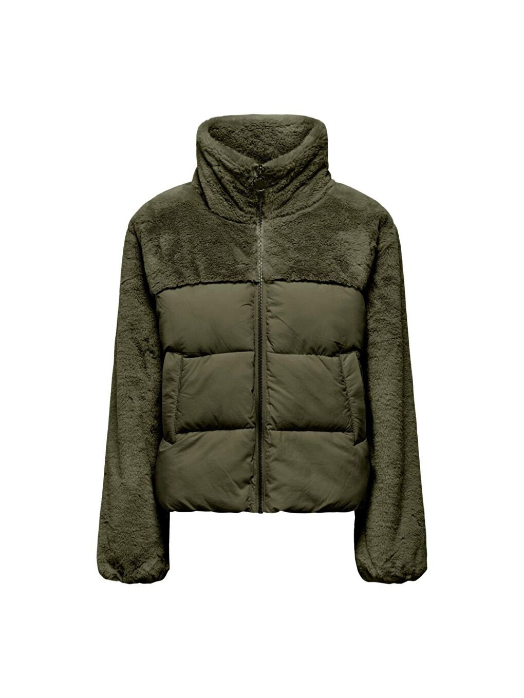 Wanja Fur Puffer Mix Kadın Haki Dik Yaka şişme Mont