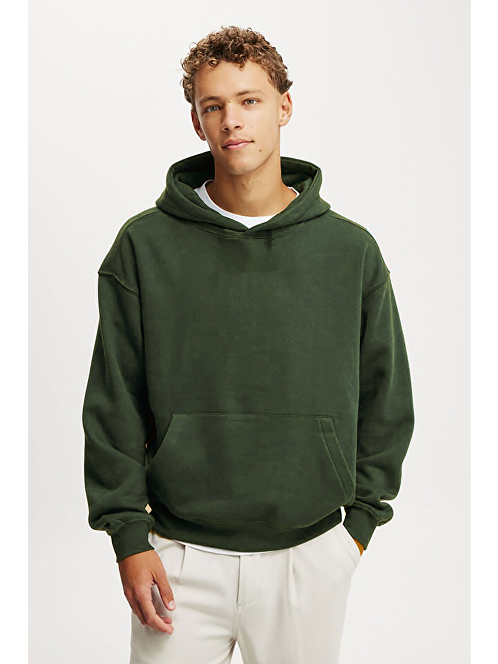 Haki Kapüşonlu Kanguru Cep Erkek Sweatshirt E7169-3