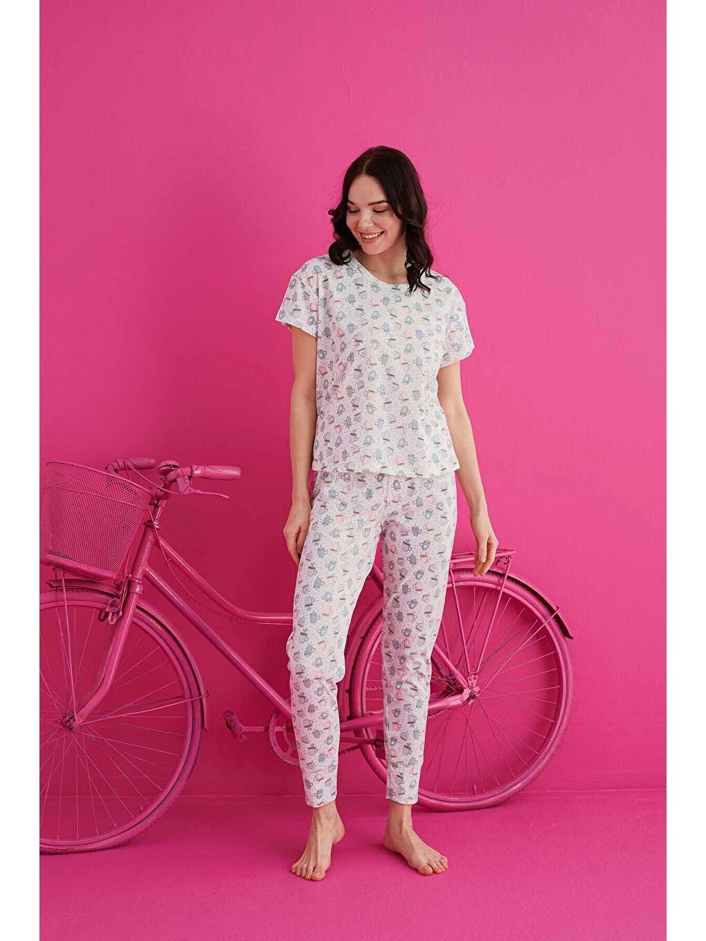 Gri Pamuklu Pijama Takım 4130-4-1