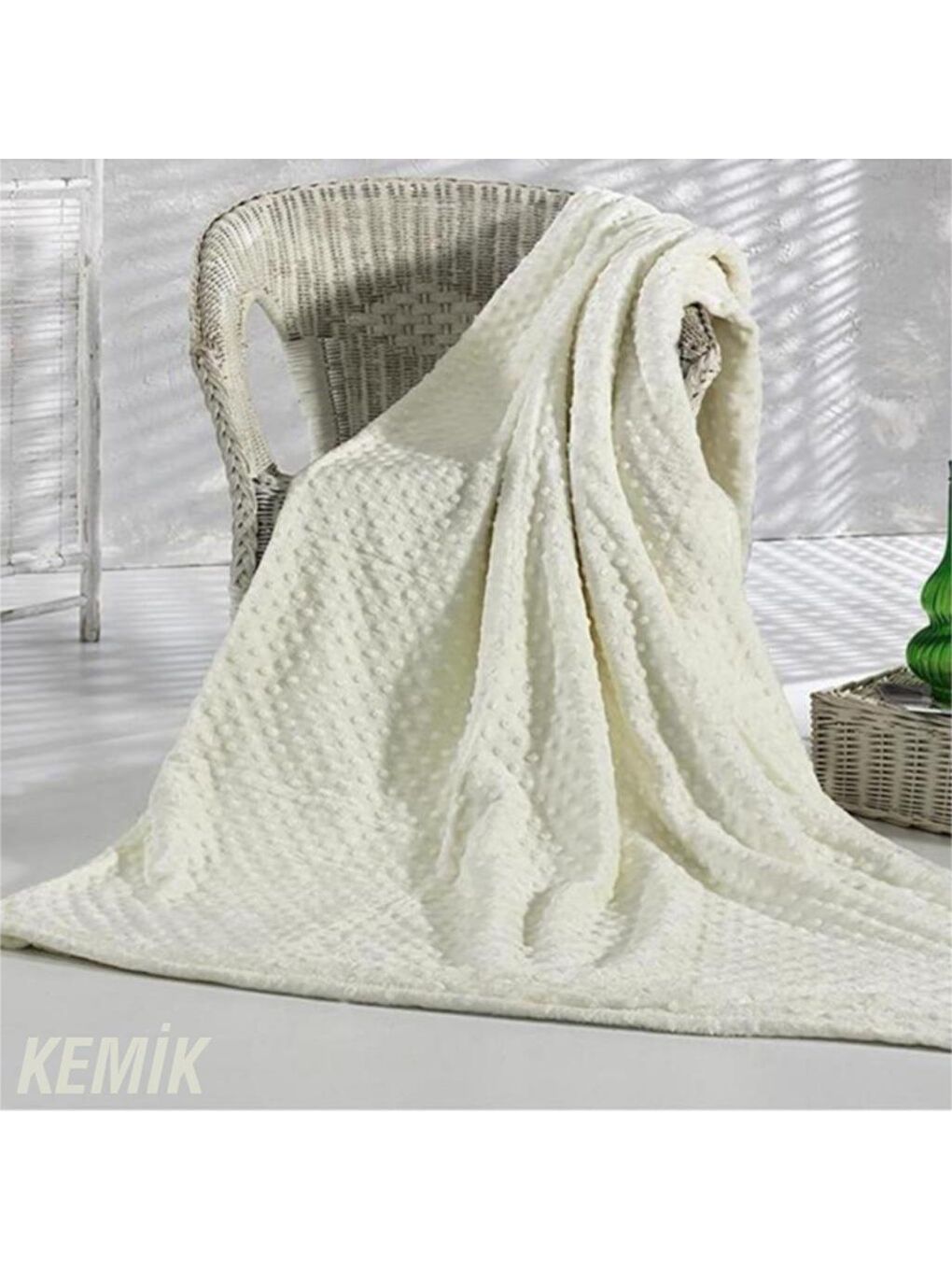 Ekru Pearl Tomurcuk Çift Kişilik Battaniye Krem