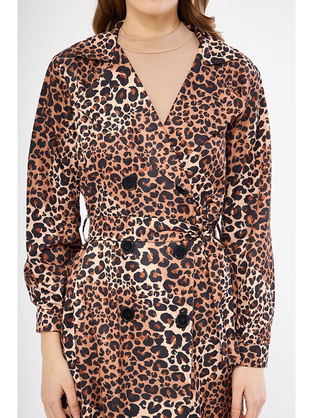 Kahverengi Astarsız Cepli Düğmeli Kuşaklı Yazlık Trenç-1