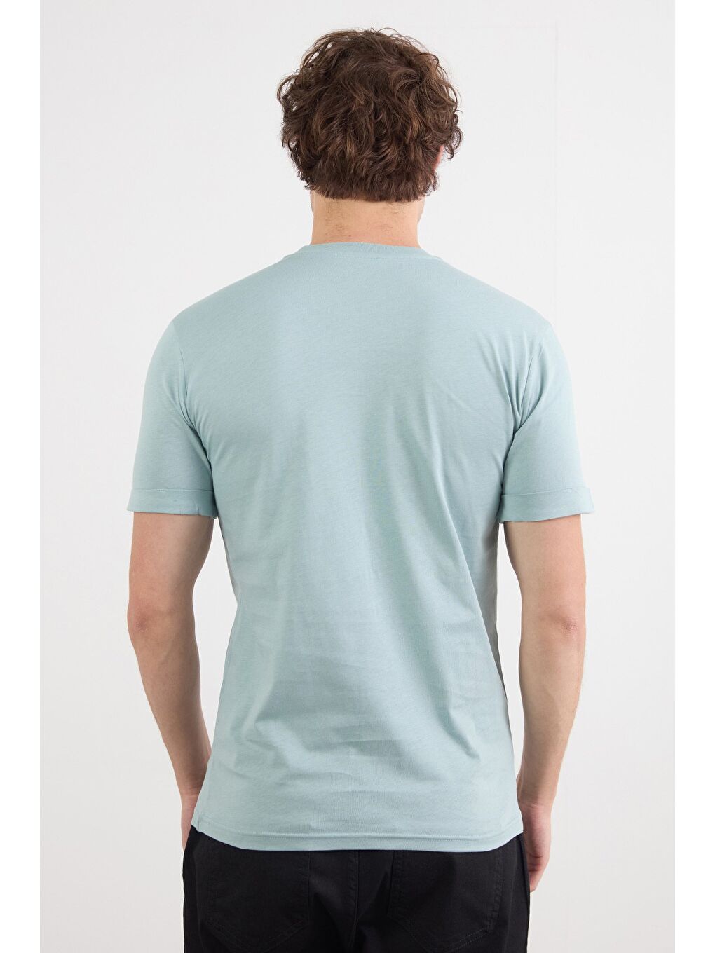 Mavi Astronot Baskılı Bisiklet Yaka Tişört-3