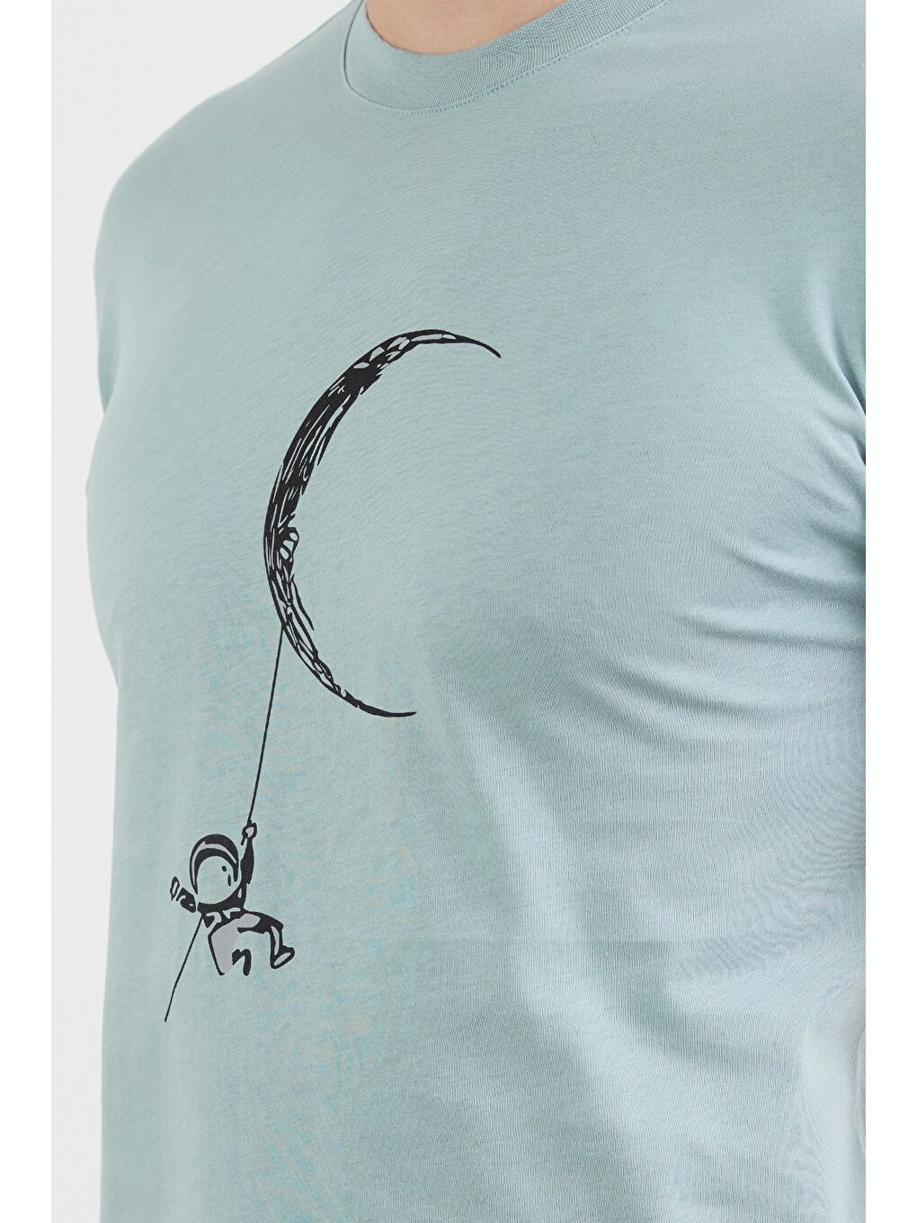 Mavi Astronot Baskılı Bisiklet Yaka Tişört-4