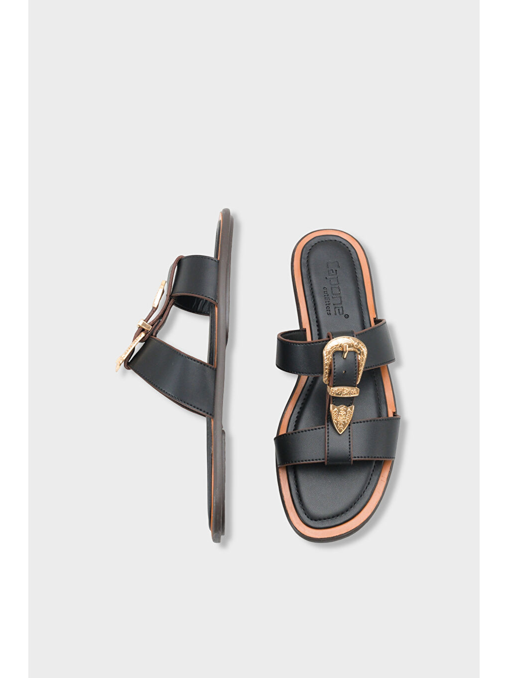 Siyah Lanni Tokalı Düz Topuklu Kadın Terlik-4