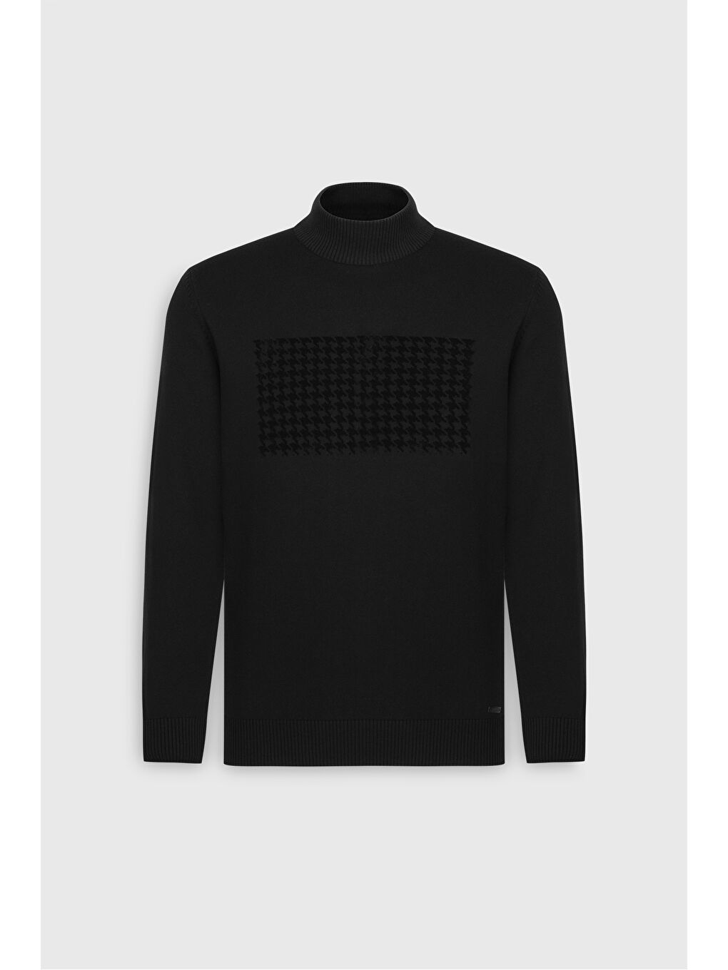 Erkek Siyah %100 Pamuk Standart Fit Normal Kesim Yarım Balıkçı Yaka Baskılı Triko Kazak-5