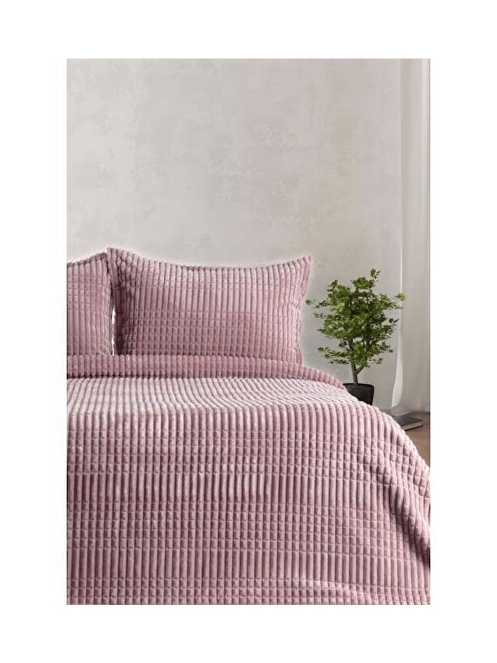Pembe Merinos Modern Line Çift Kişilik Battaniye Seti Pudra