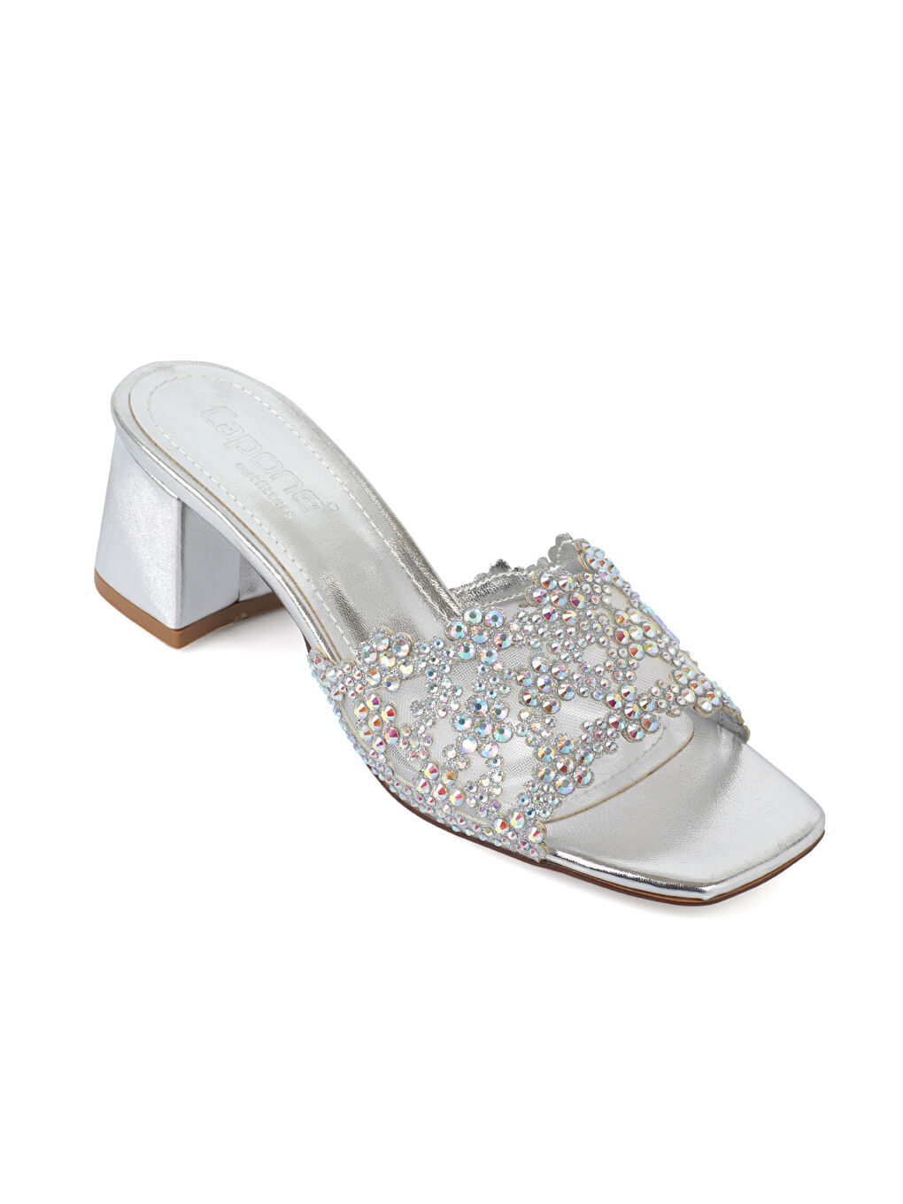 Gri Lois Küt Burunlu Taşlı Orta Topuklu Kadın Düğün Terlik