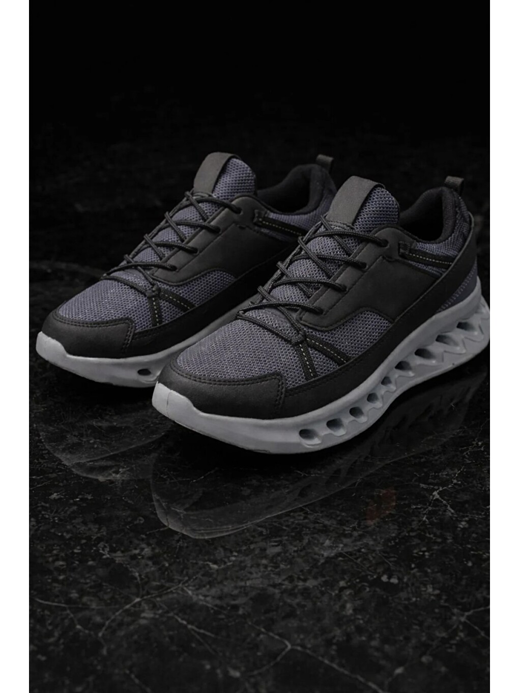 Gri Erkek Beyaz Street Style Sneaker Hafif Esnek Taban Günlük Kullanım Spor Yürüyüş Ayakkabısı-5