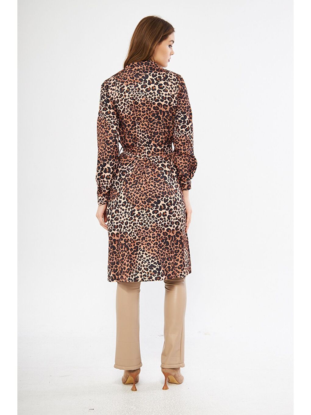 Kahverengi Astarsız Cepli Düğmeli Kuşaklı Yazlık Trenç-3