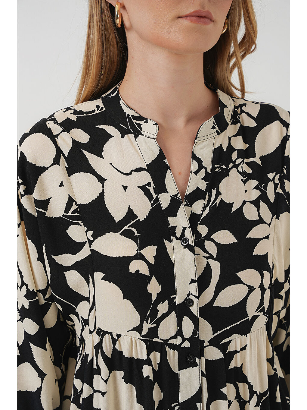 2423 Otantik Desenli Elbise - Siyah - Beyaz1-4