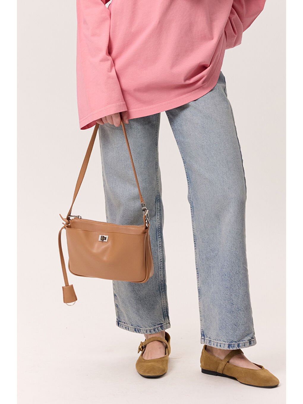 Kahverengi Arte Mini Baget Çanta Camel-4