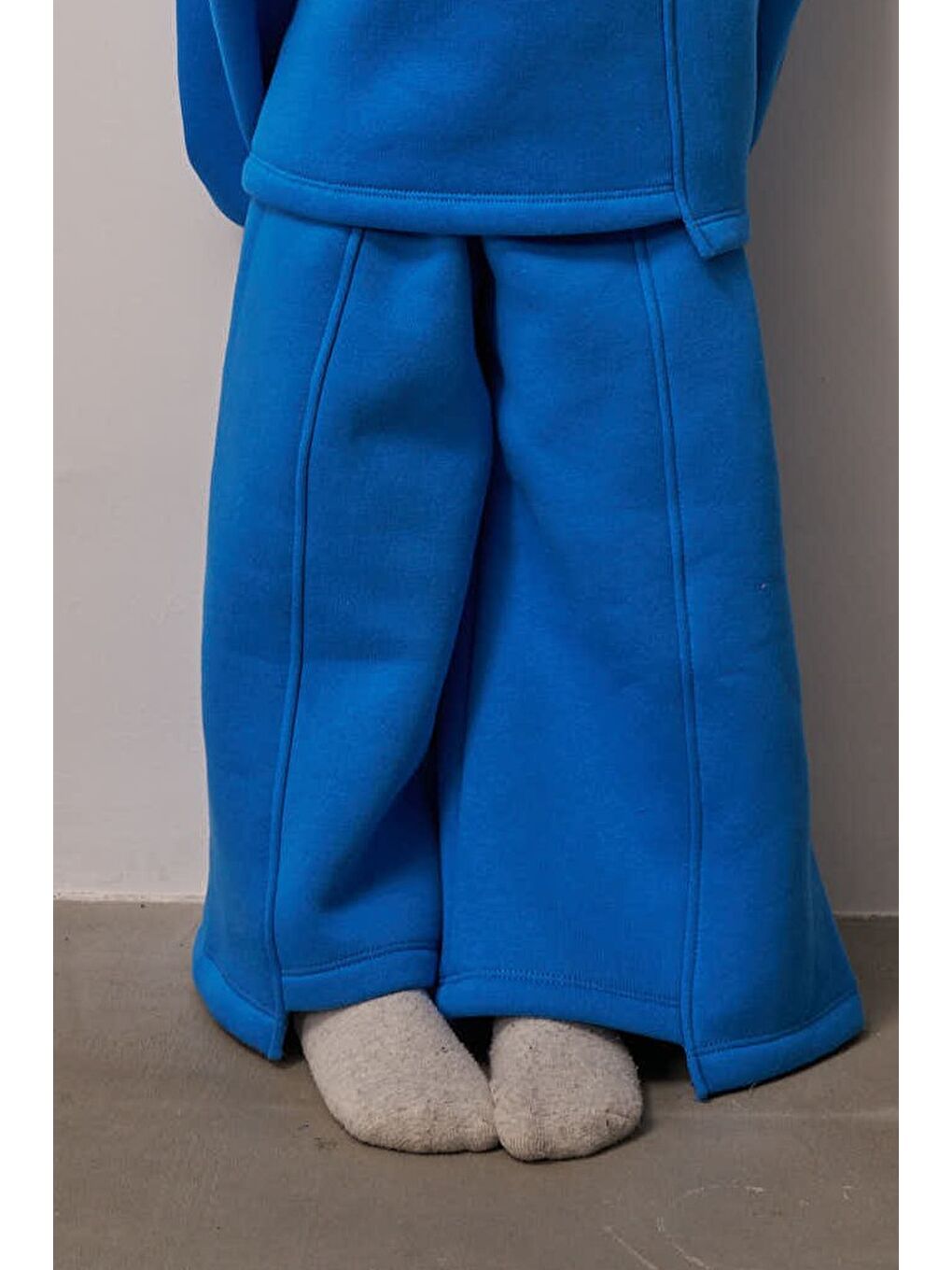 Mavi Dikiş Detaylı Geniş Paça Eşofman Altı-1