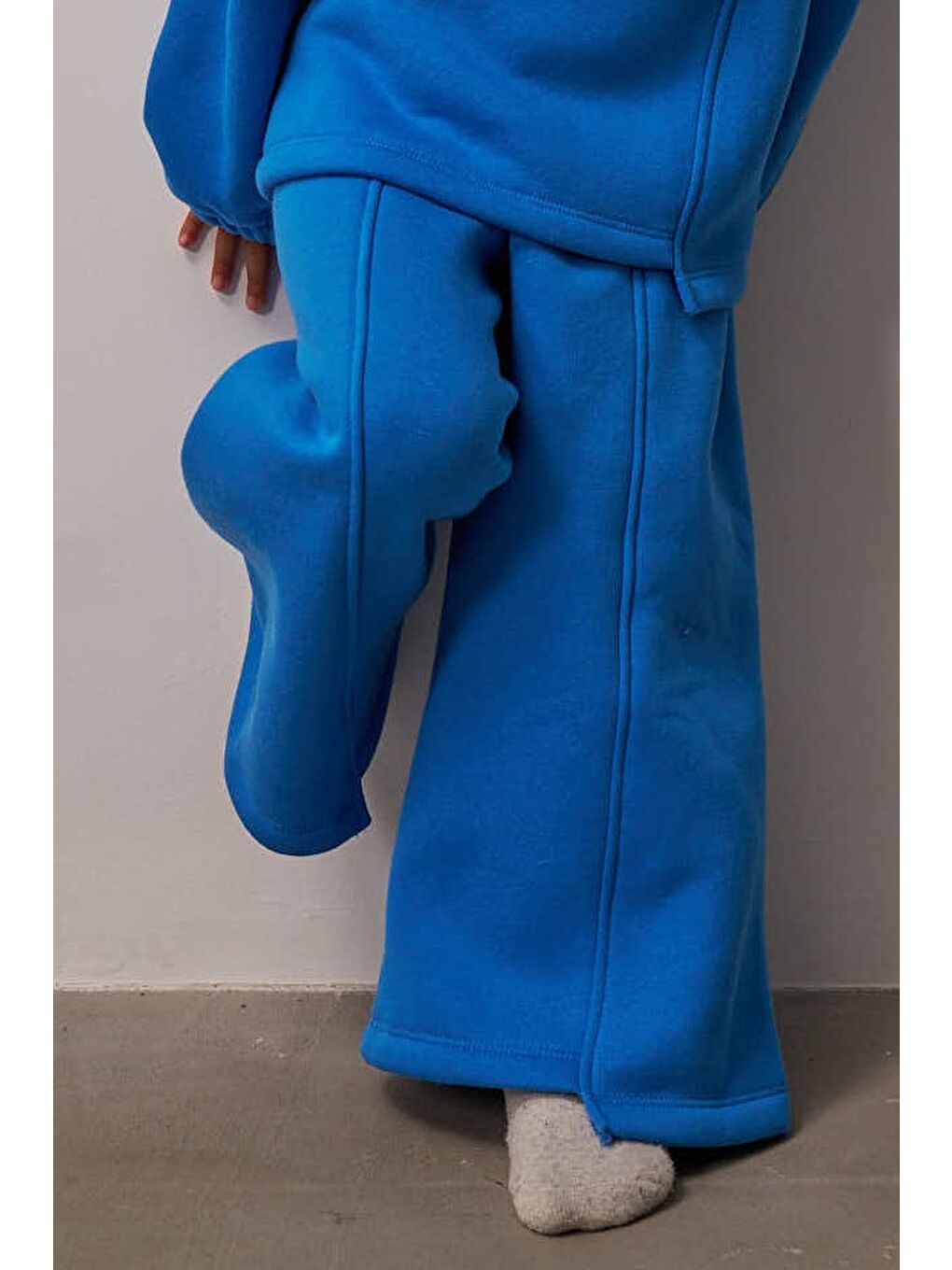 Mavi Dikiş Detaylı Geniş Paça Eşofman Altı-2