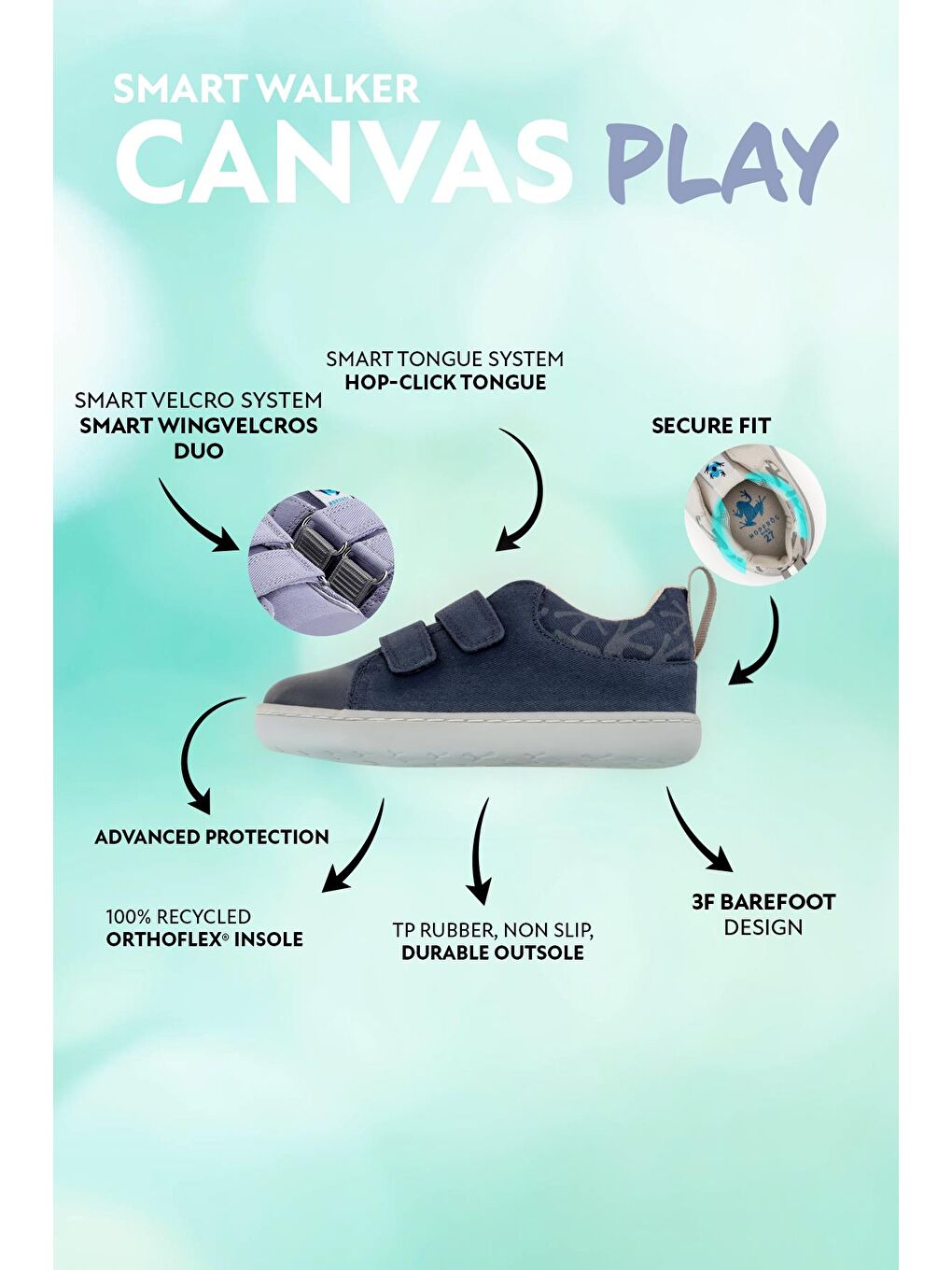 Smart Walker Canvas Play Lacivert Barefoot Çocuk Ayakkabı-1