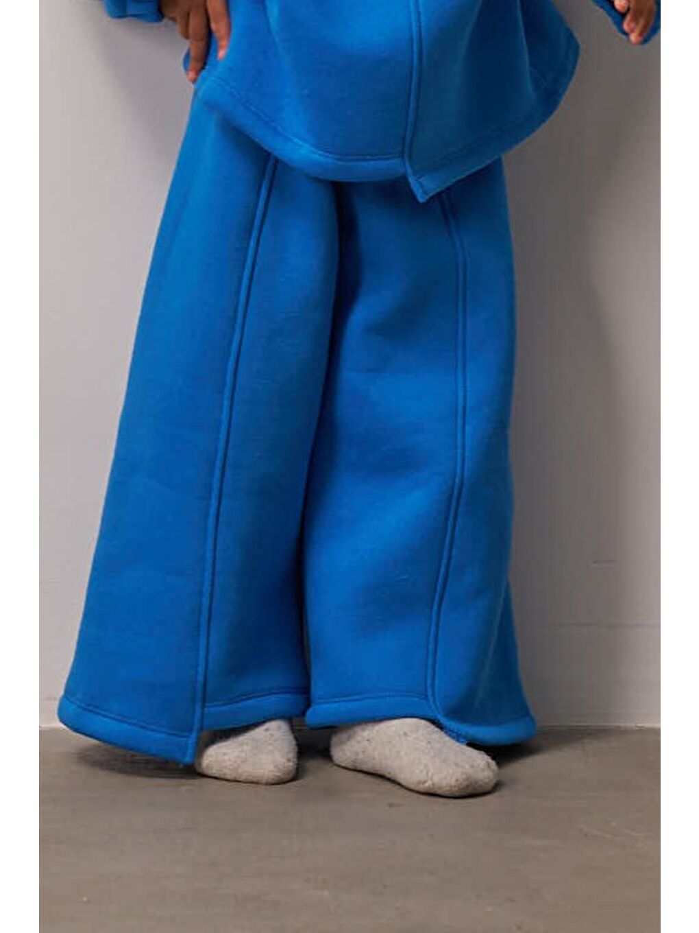 Mavi Dikiş Detaylı Geniş Paça Eşofman Altı-4