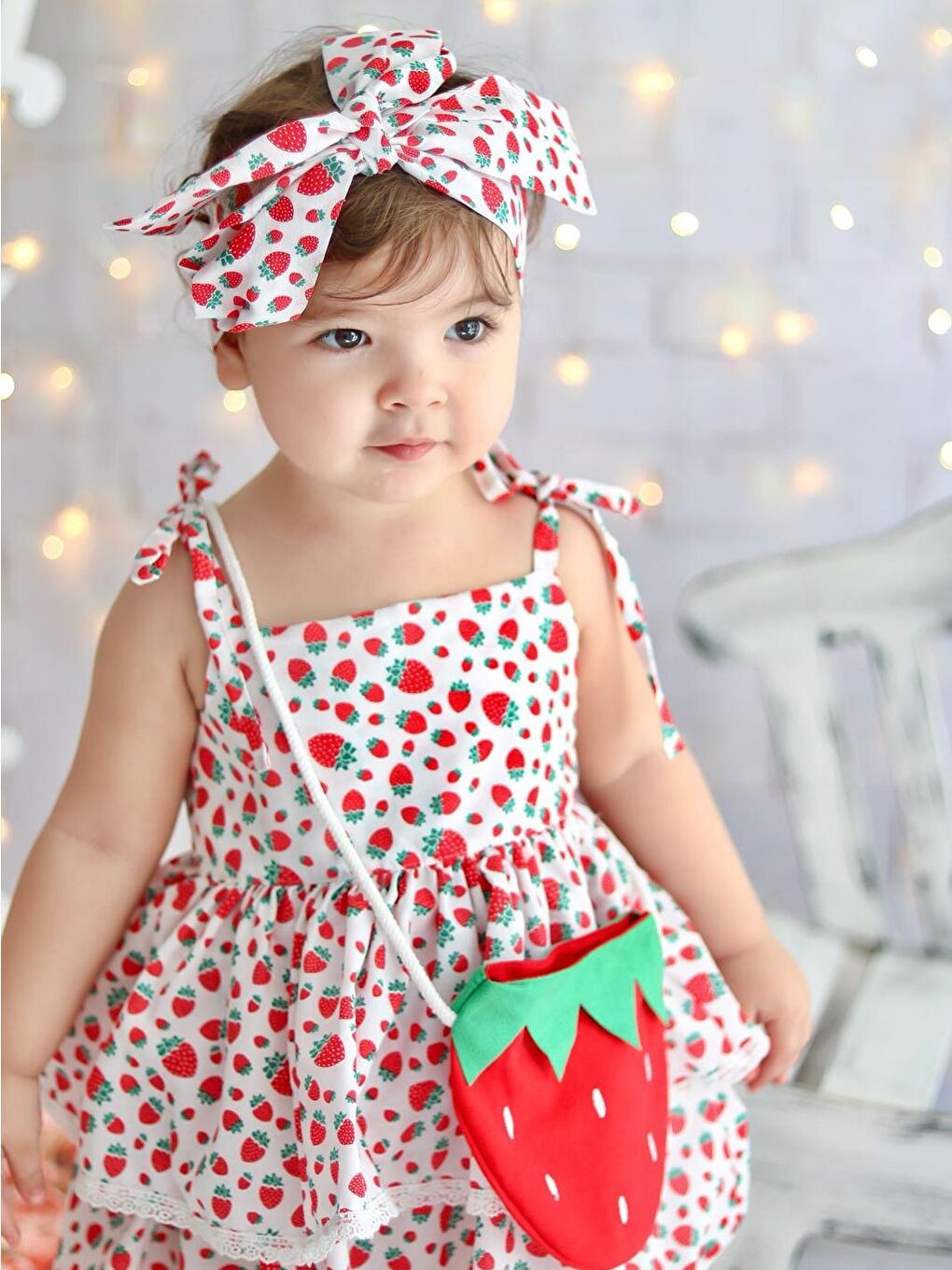 Kırmızı Mnk Çantalı Çilek Elbise-6