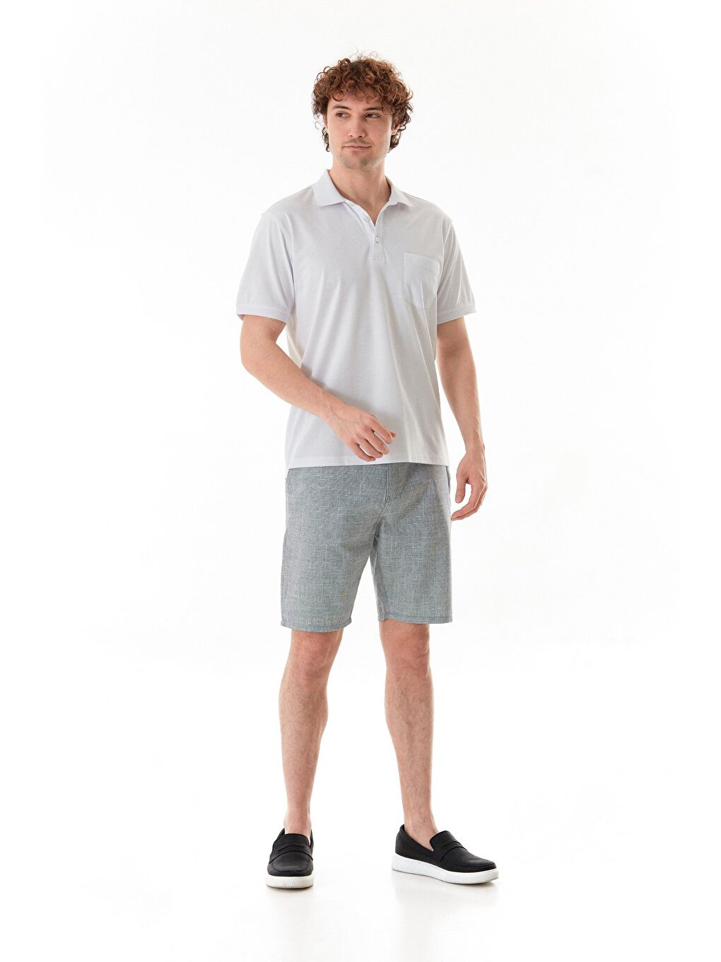 Lacivert Kırçıllı Beli Bağlamalı Cepli Şort-2