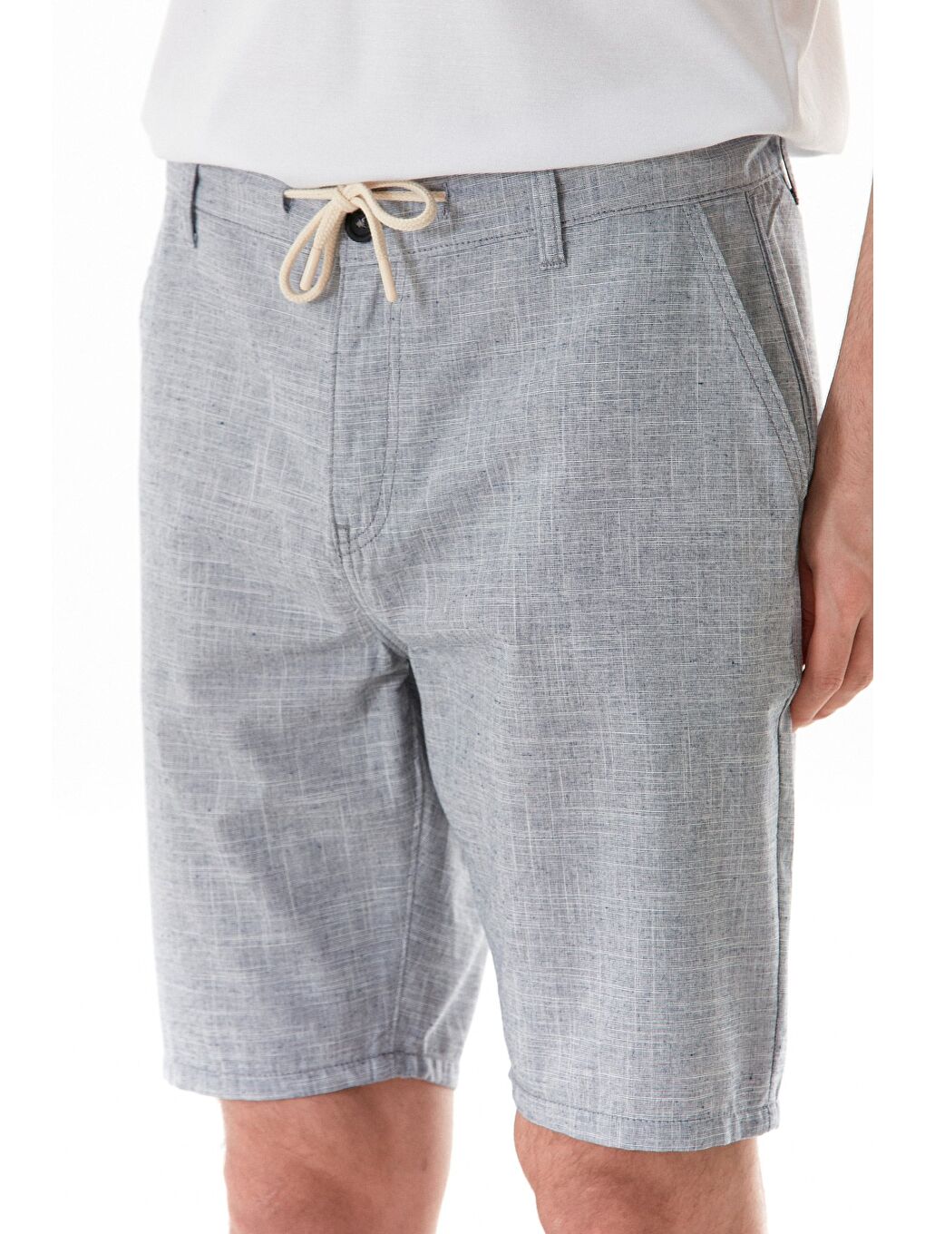 Lacivert Kırçıllı Beli Bağlamalı Cepli Şort-3