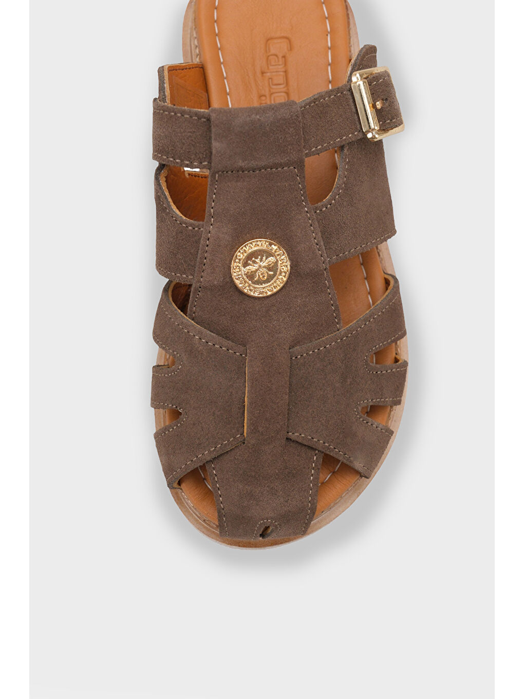 Bej Cheri Hakiki Süet Gladyatör Dolgu Topuk Kadın Terlik-2