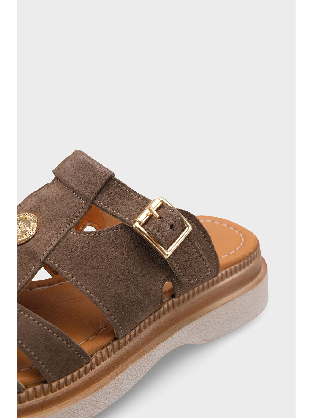 Bej Cheri Hakiki Süet Gladyatör Dolgu Topuk Kadın Terlik-3