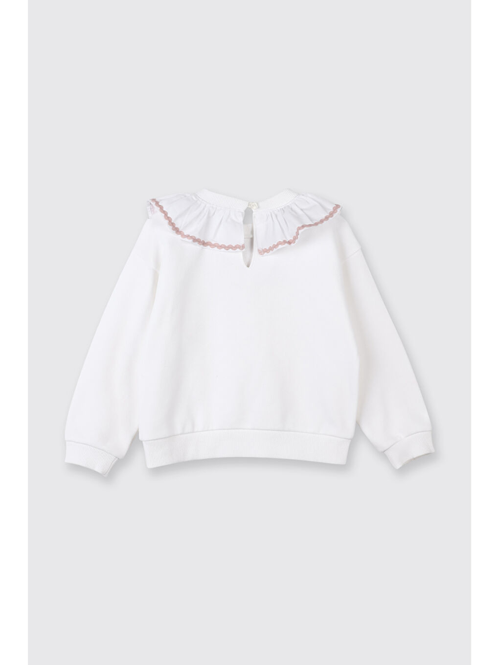 Kız Bebek Fırfır Yaka Detaylı Su Taşı Detaylı Beyaz Sweatshirt-1