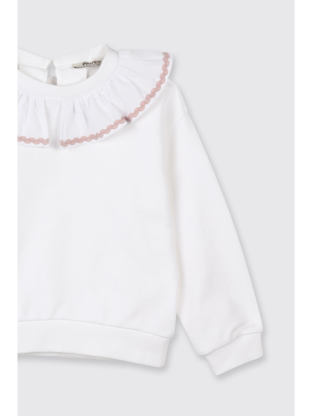 Kız Bebek Fırfır Yaka Detaylı Su Taşı Detaylı Beyaz Sweatshirt-2