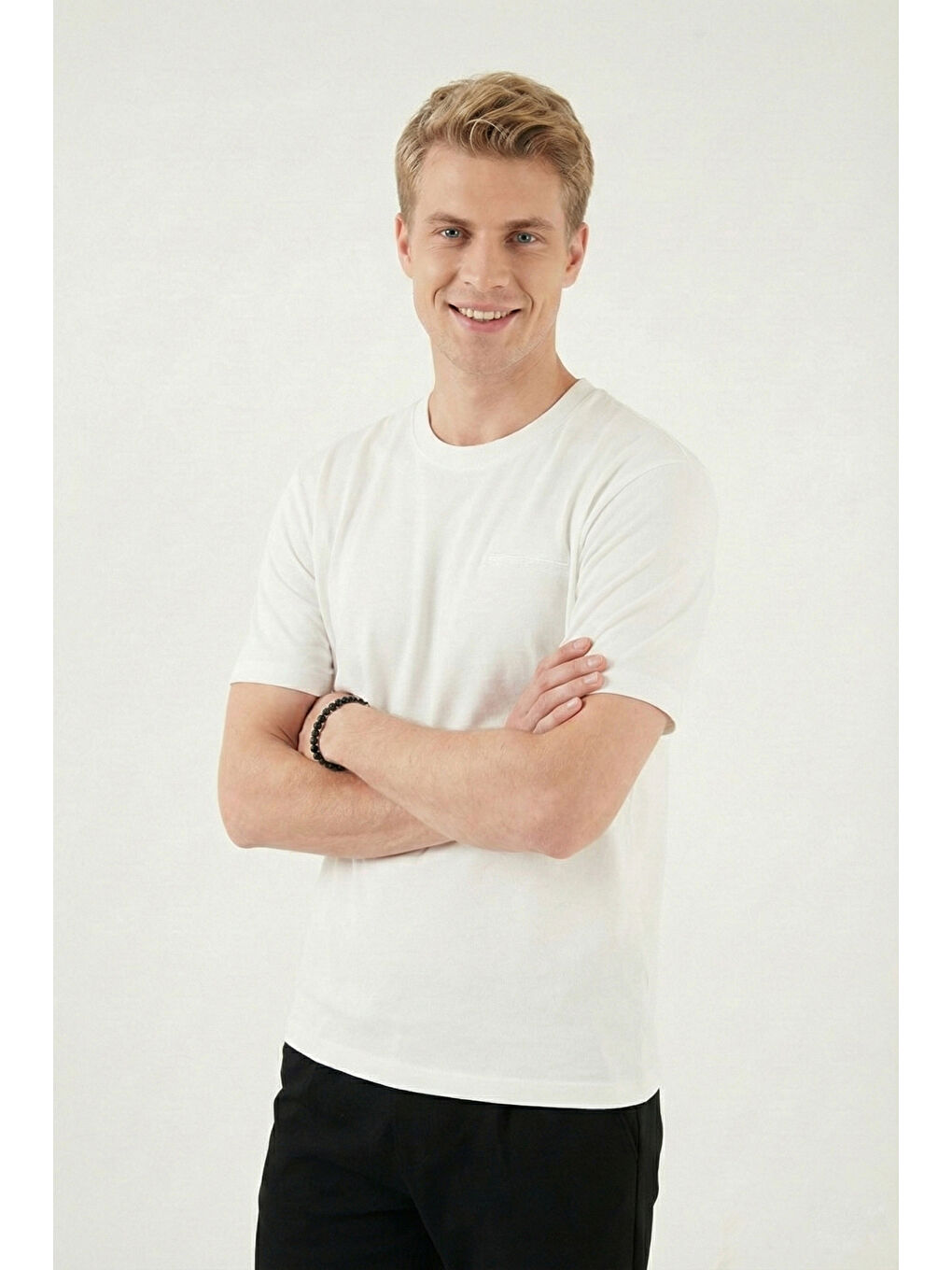 Ekru Pamuklu Regular Fit Bisiklet Yaka T Shirt 5904095-3