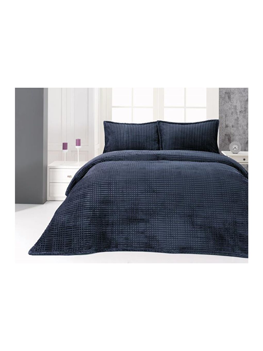 Merinos Modern Line Çift Kişilik Battaniye Seti Lacivert-1