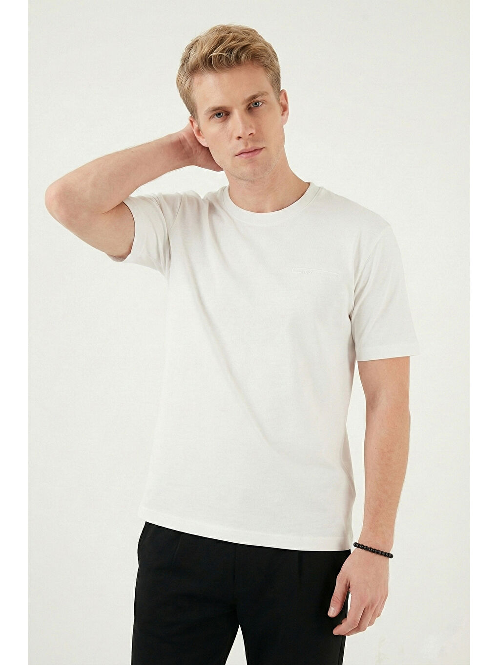 Ekru Pamuklu Regular Fit Bisiklet Yaka T Shirt 5904095-4