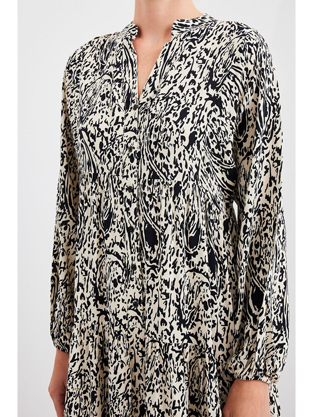 Kadın Desenli Siyah  Viskon Tesettür Elbise 2423-5