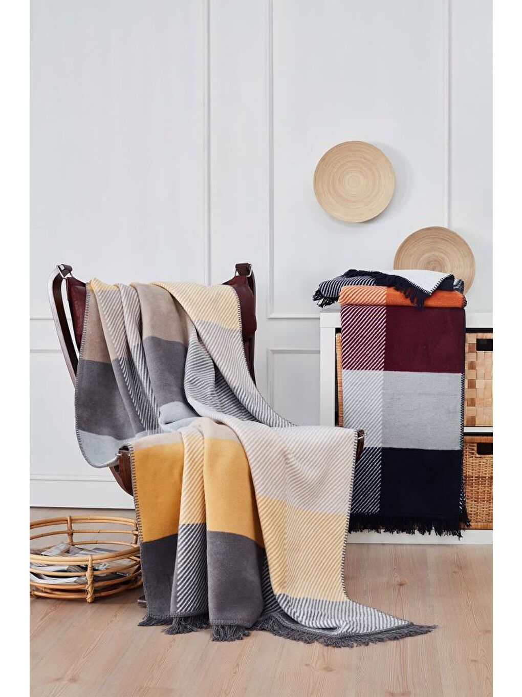 Layka Çift Kişilik Pamuklu Battaniye Sarı