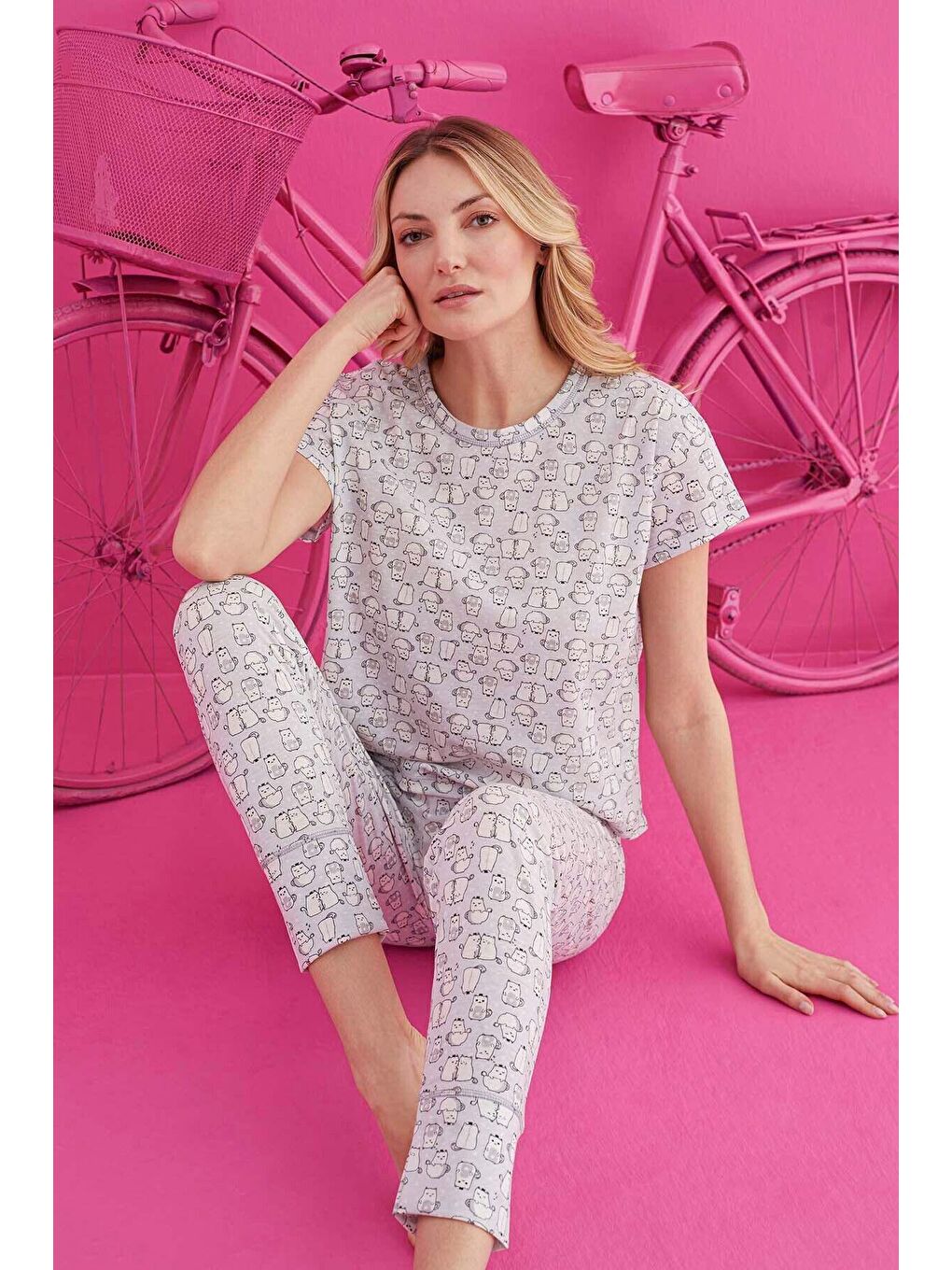 Gri Pamuklu Pijama Takım 4130-20