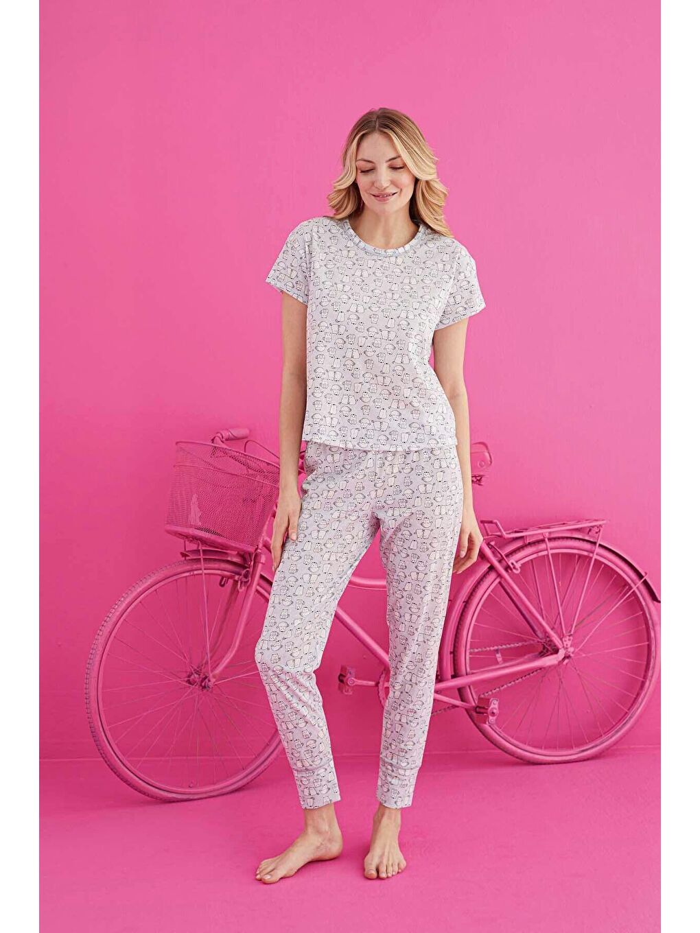 Gri Pamuklu Pijama Takım 4130-20-1