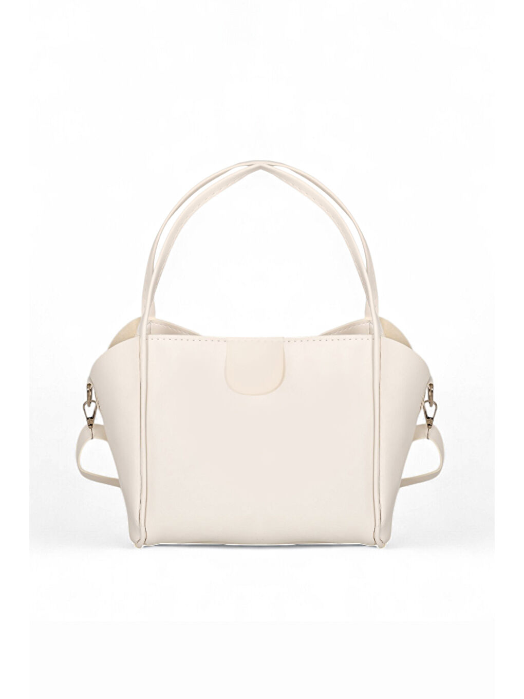 Ekru Kadın Krem Orta Boy Suni Deri Askılı El ve Omuz Çantası-2