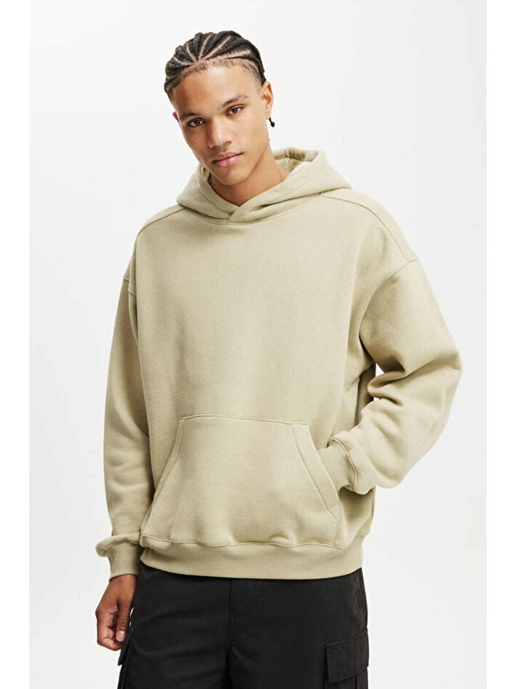 Bej Kapüşonlu Kanguru Cep Erkek Sweatshirt E7169-3