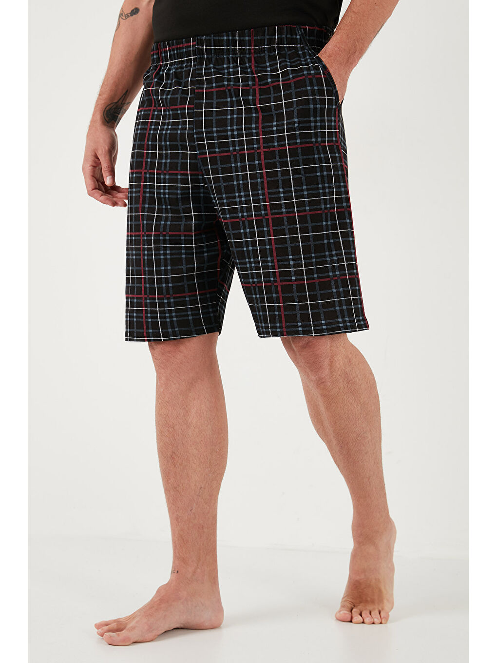 Siyah Pamuklu Regular Fit Kareli 2'li Paket Pijama Takımı 657200120S2-4