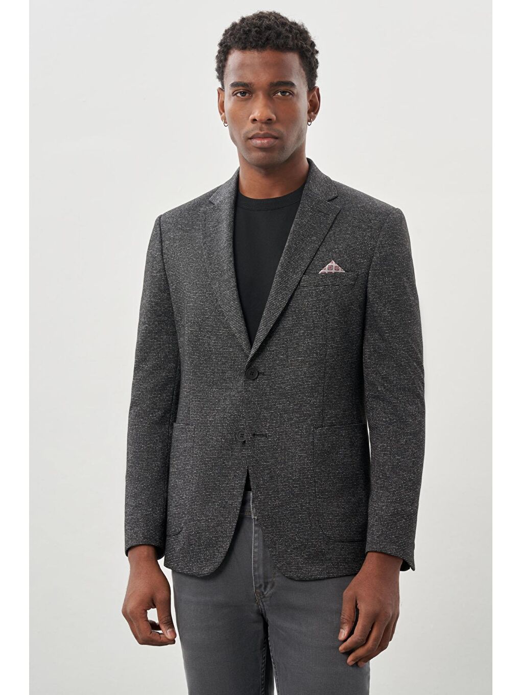 Siyah Desenli Örme Mono Yaka Astarsız Esnek 6 Drop Slim Fit Casual Ceket 1002245159