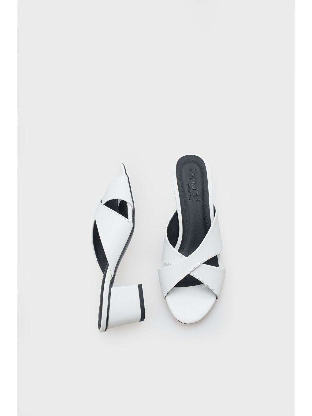 Beyaz Taya Orta Topuklu Çapraz Bantlı Kadın Terlik-5