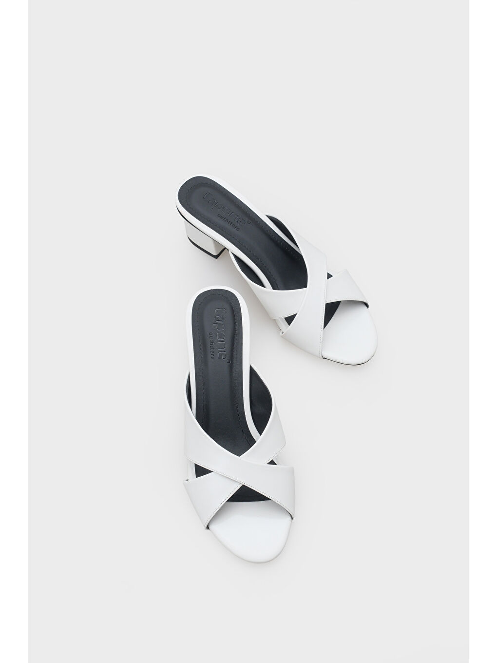 Beyaz Taya Orta Topuklu Çapraz Bantlı Kadın Terlik-6