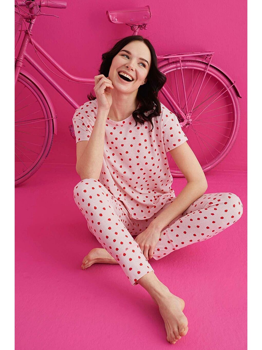 Pembe Pamuklu Pijama Takım 4130-2