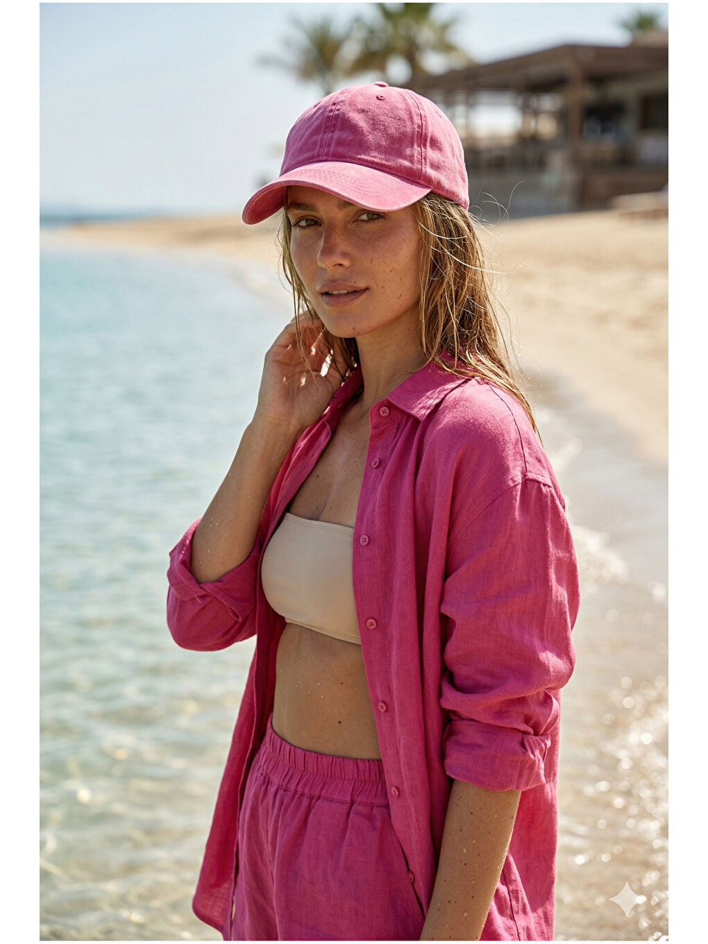 Pembe Unisex Fuşya Günlük Şapka Eskitme Detaylı Yıkamalı Pamuklu Premium Vintage Şapka SPK16 PEMBE-1