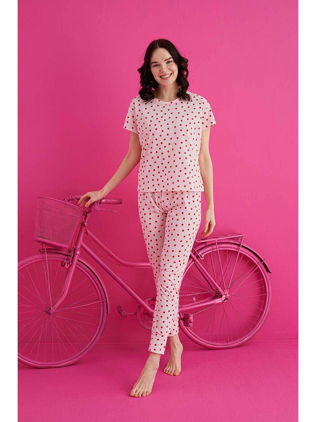 Pembe Pamuklu Pijama Takım 4130-2-1