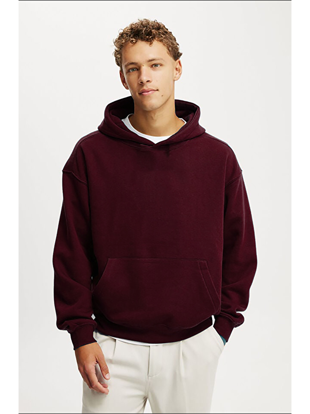 Bordo Kapüşonlu Kanguru Cep Erkek Sweatshirt E7169-1