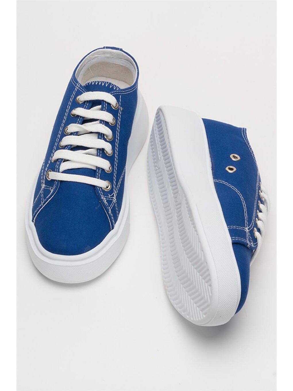 Mavi Kadın Rahat Kalıp Kalın Taban Keten Sneakers Mavİ-6