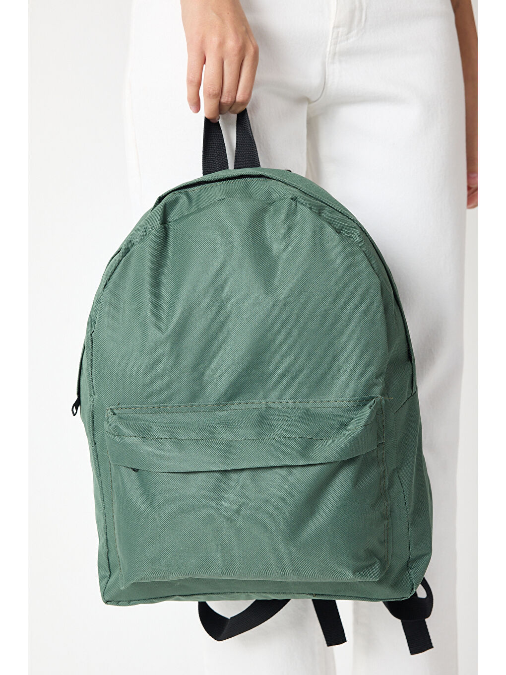 Unisex Haki Önü Fermuarlı İki Bölmeli Sırt Çantası