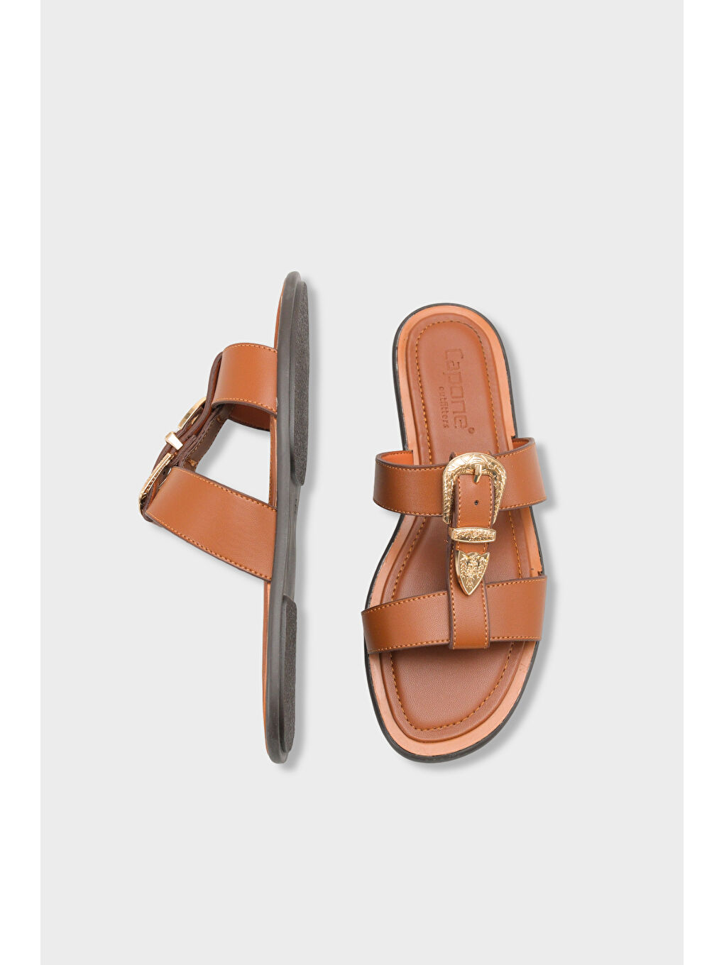 Kahverengi Lanni Tokalı Düz Topuklu Kadın Terlik-3