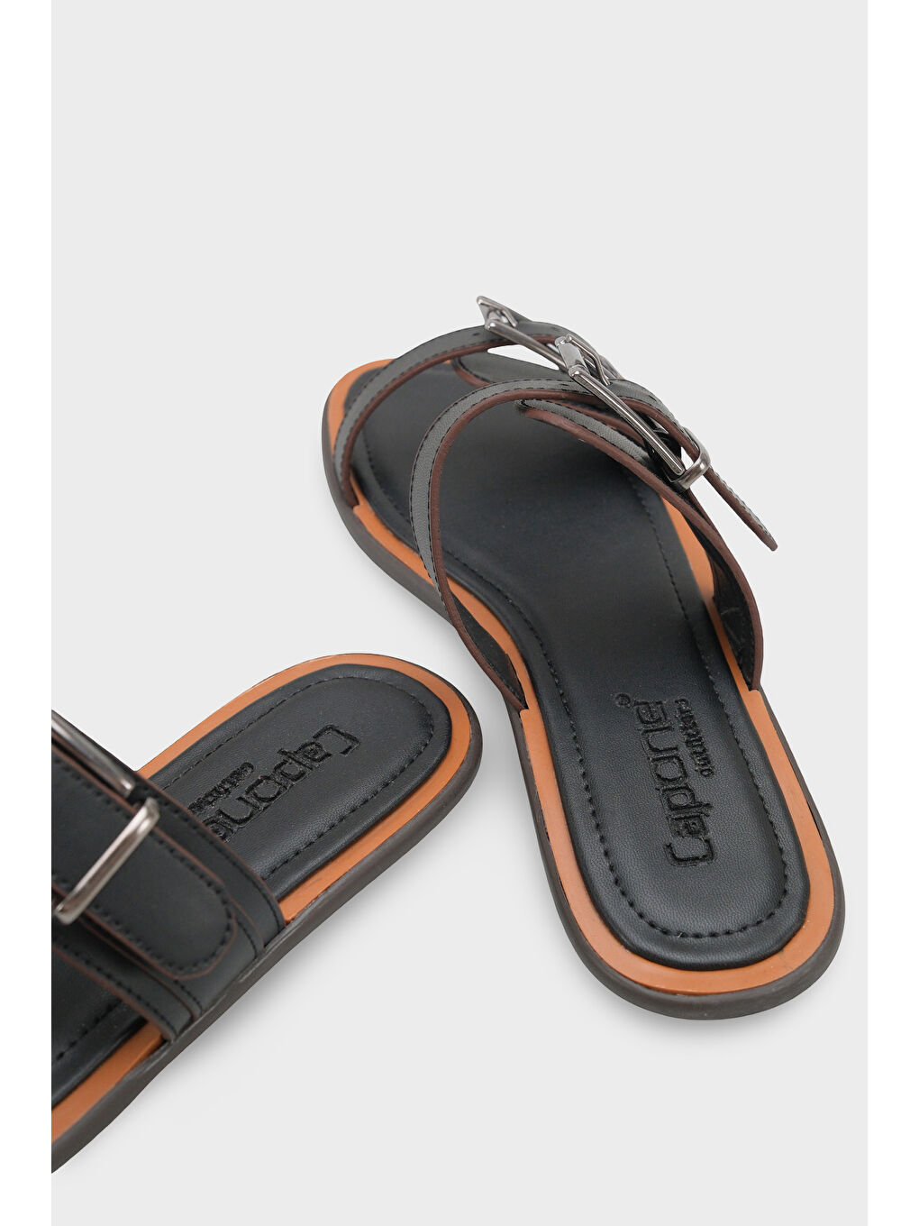 Siyah Madalyn Çift Tokalı Düz Topuklu Kadın Terlik Kadın Terlik-3