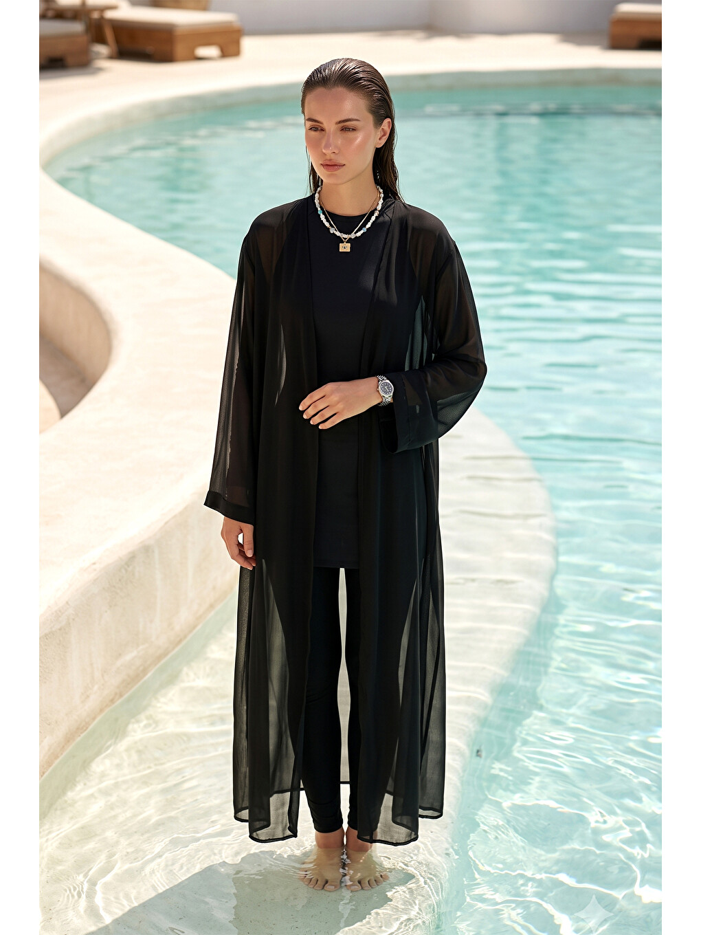 Tesettür Mayo Üzerine Tek Kaftan Pareo 6621 Siyah01-1