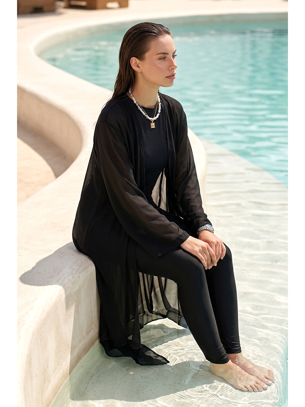 Tesettür Mayo Üzerine Tek Kaftan Pareo 6621 Siyah01-2